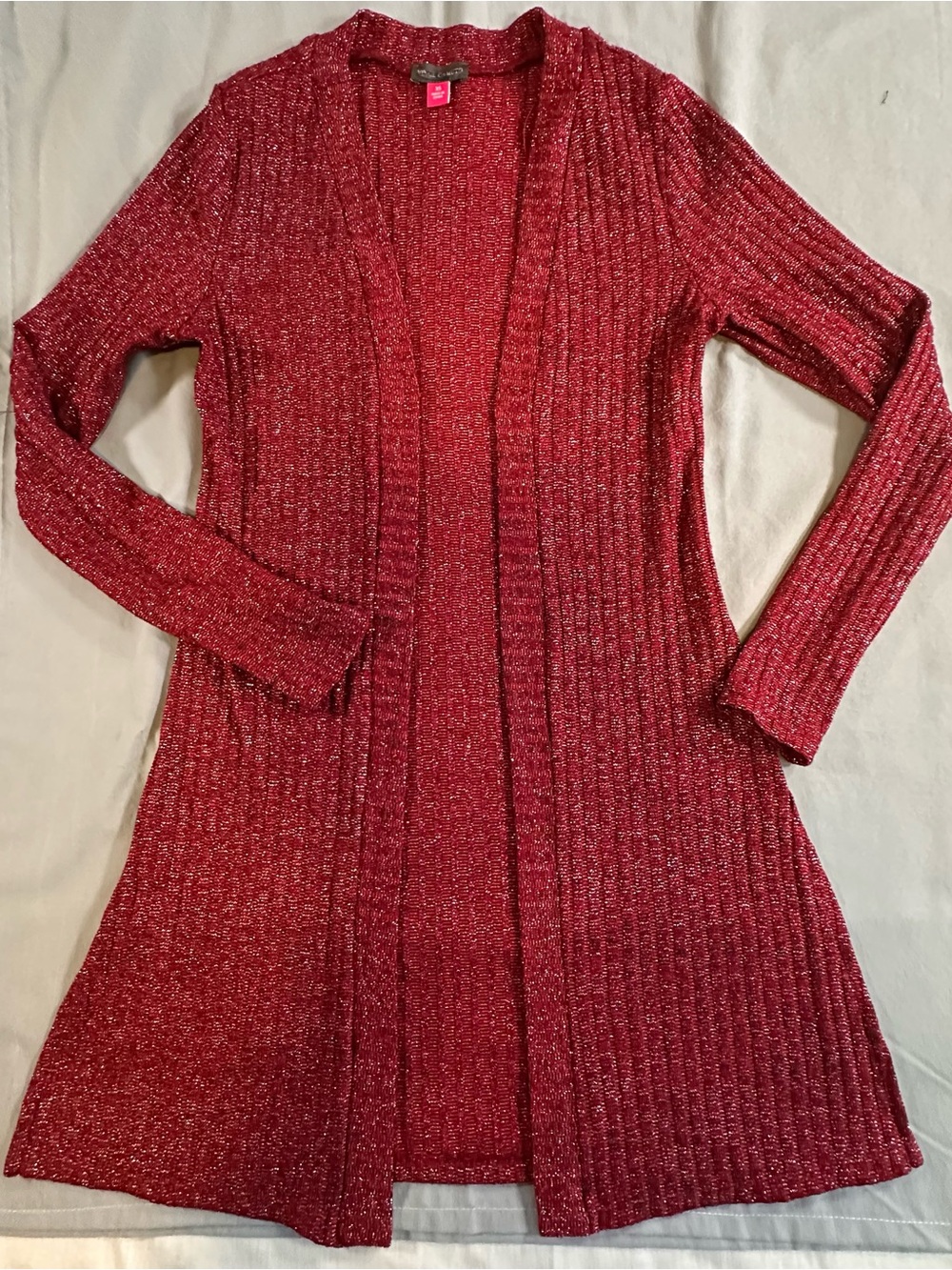 Vince Camuto Red Sparkle Open-Front Ribbed Cardigan gothic Y2K